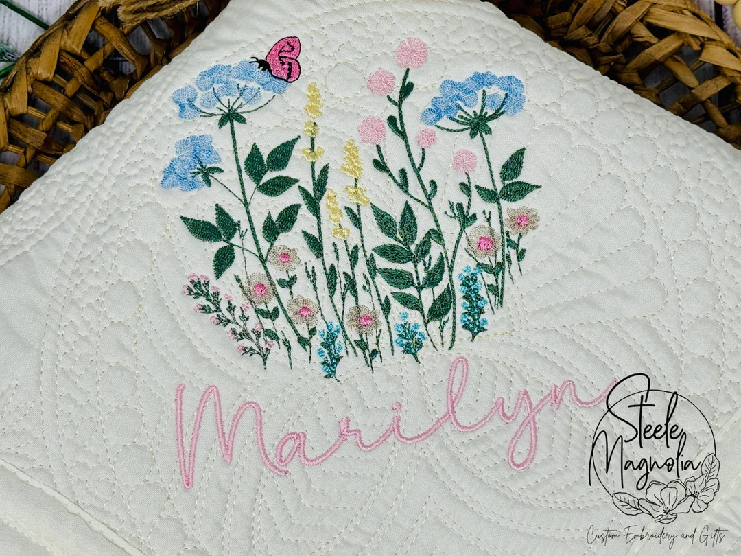 Wildflower Baby Blanket Baby Heirloom Embroidered Name Quilt Personalized Baby Blanket Baby Showe... | Etsy (Global)