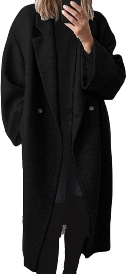 chouyatou Women's Winter Double Breasted Wool Coat Long Sleeve Notch Lapel Long Trench Coat | Amazon (US)