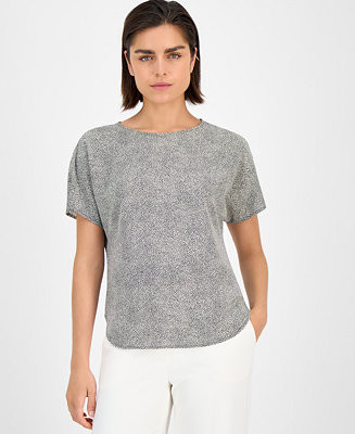 Women's Printed Boat Neck Short-Sleeve Top | Macy's