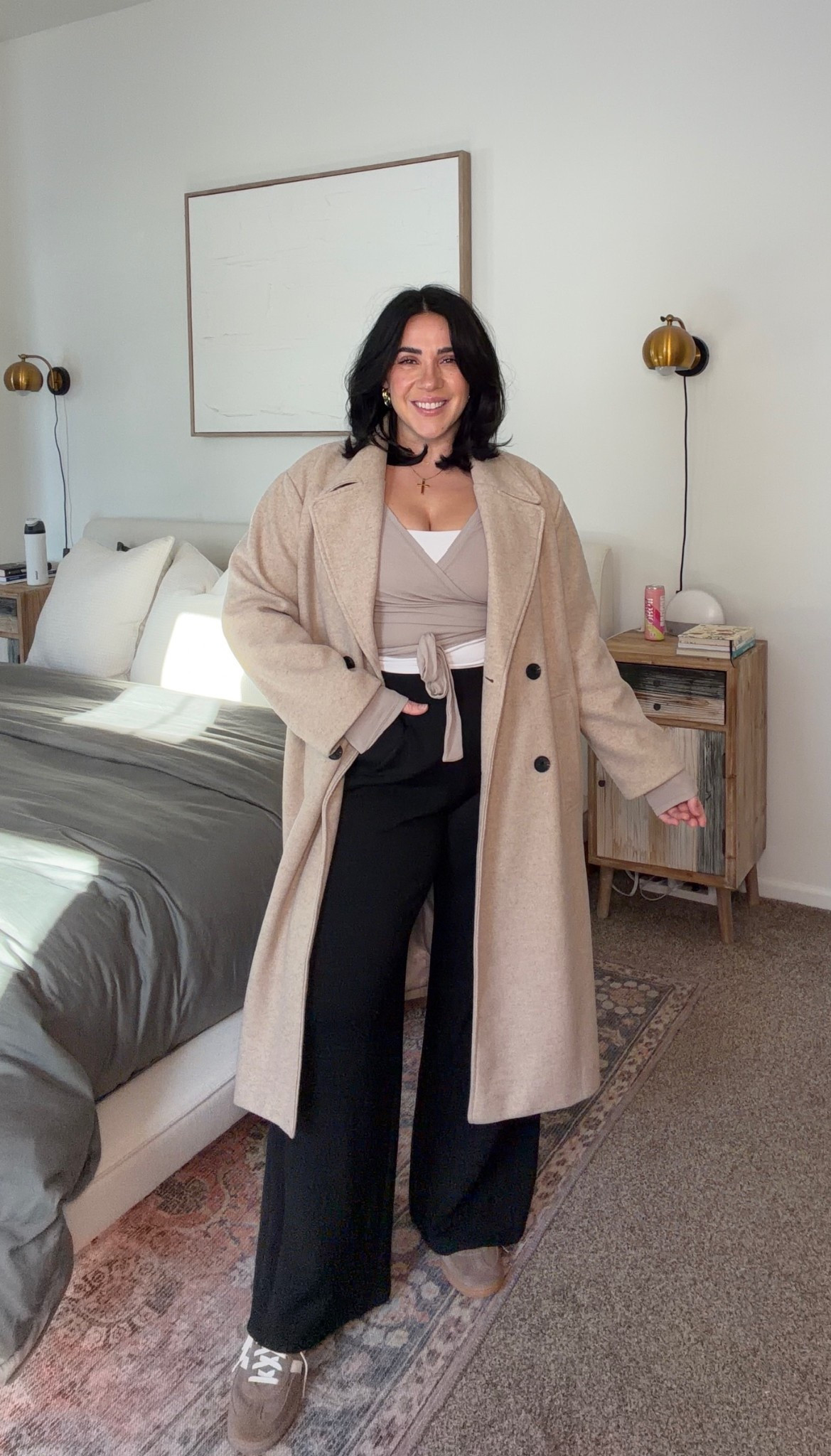 Styling the viral spanx wide leg track pants with the cutest wrap top and my favorite trench from Amazon. 

Size L in all 

#LTKgrwm #LTKMidsize #LTKootd