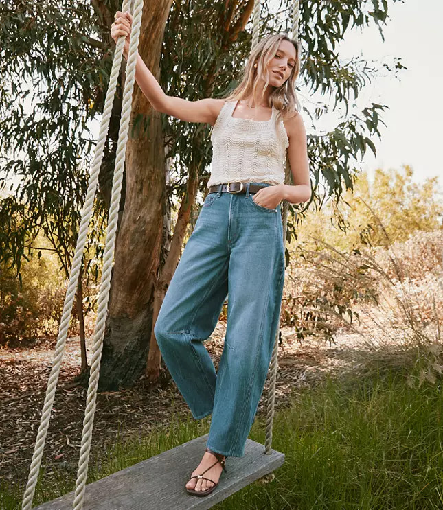 Rivete High Rise Barrel Jeans in Light Wash | LOFT