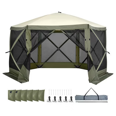 VEVOR Pop Up Gazebo Tent, Pop-Up Screen Tent 6 Sided Canopy Sun Shelter with 6 Removable Privacy Wind Cloths & Mesh Windows, Army Green | Target