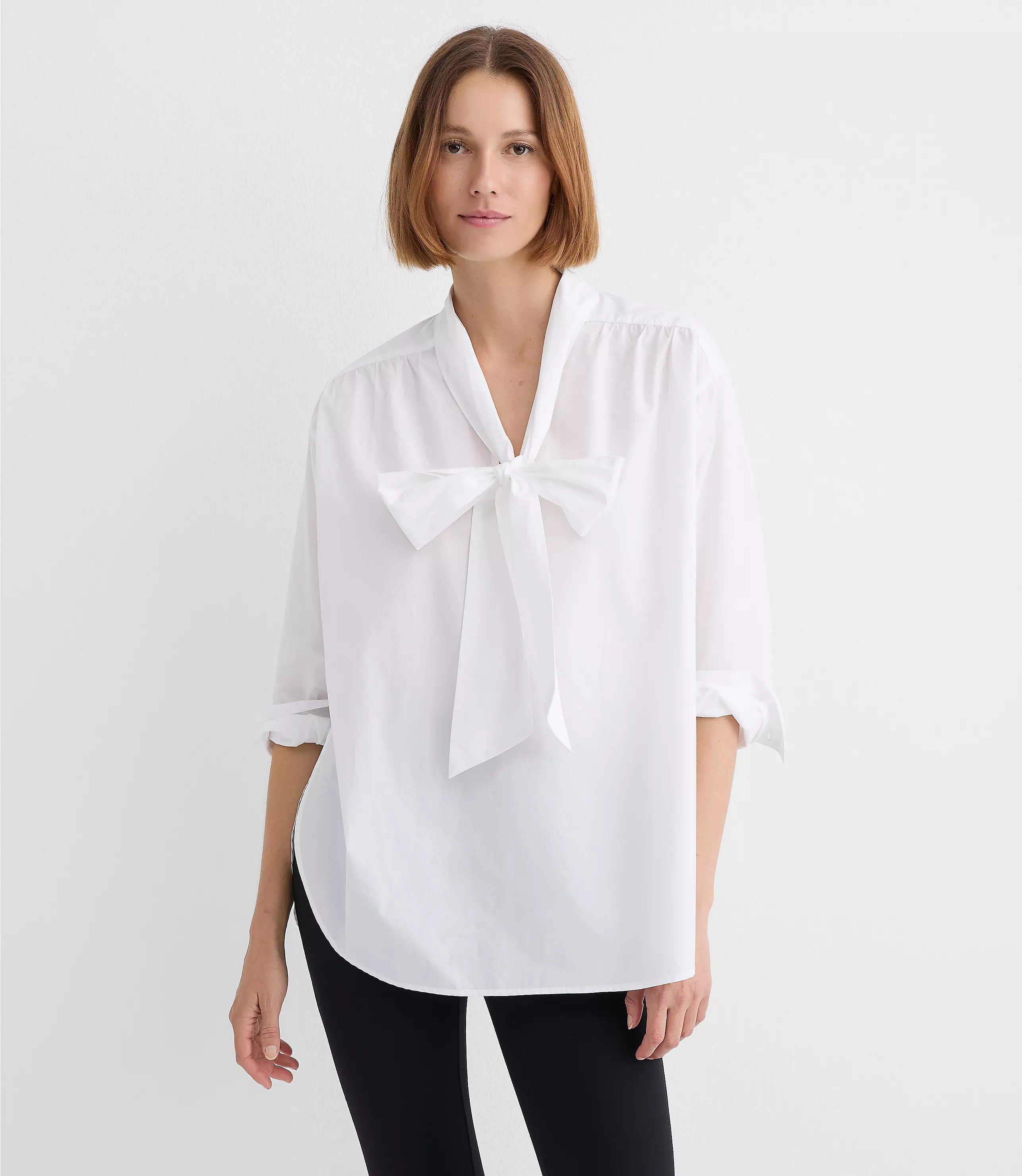 Bow Poplin Tunic Blouse | LOFT