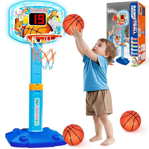 Toddler Basketball Hoop Indoor for Age 1 2 3, Adjustable Kids Basketball Hoops with Light Sound, Mini Basketball Hoop with 3 Balls, Birthday Christmas Sport Toys Gift for Baby 12-18 Months | Amazon (US)