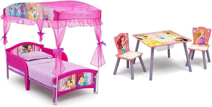 Delta Children Canopy Toddler Bed, Disney Princess & Kids Table and Chair Set with Storage (2 Cha... | Amazon (US)
