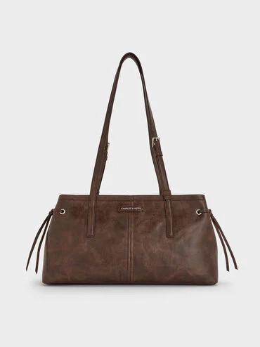 Noane Elongated-Handle Shoulder Bag
    
         - Distressed Coffee | Charles & Keith CA
