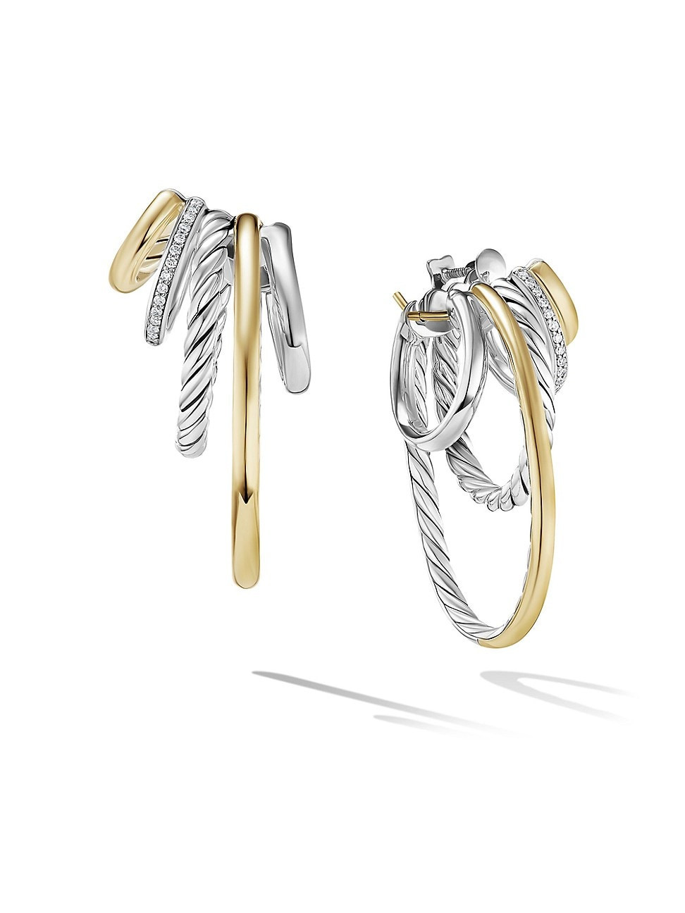 Women's DY Mercer Multi Hoop Earrings in Sterling Silver with 18K Yellow Gold and Pavé Diamonds - Diamond | Saks Fifth Avenue