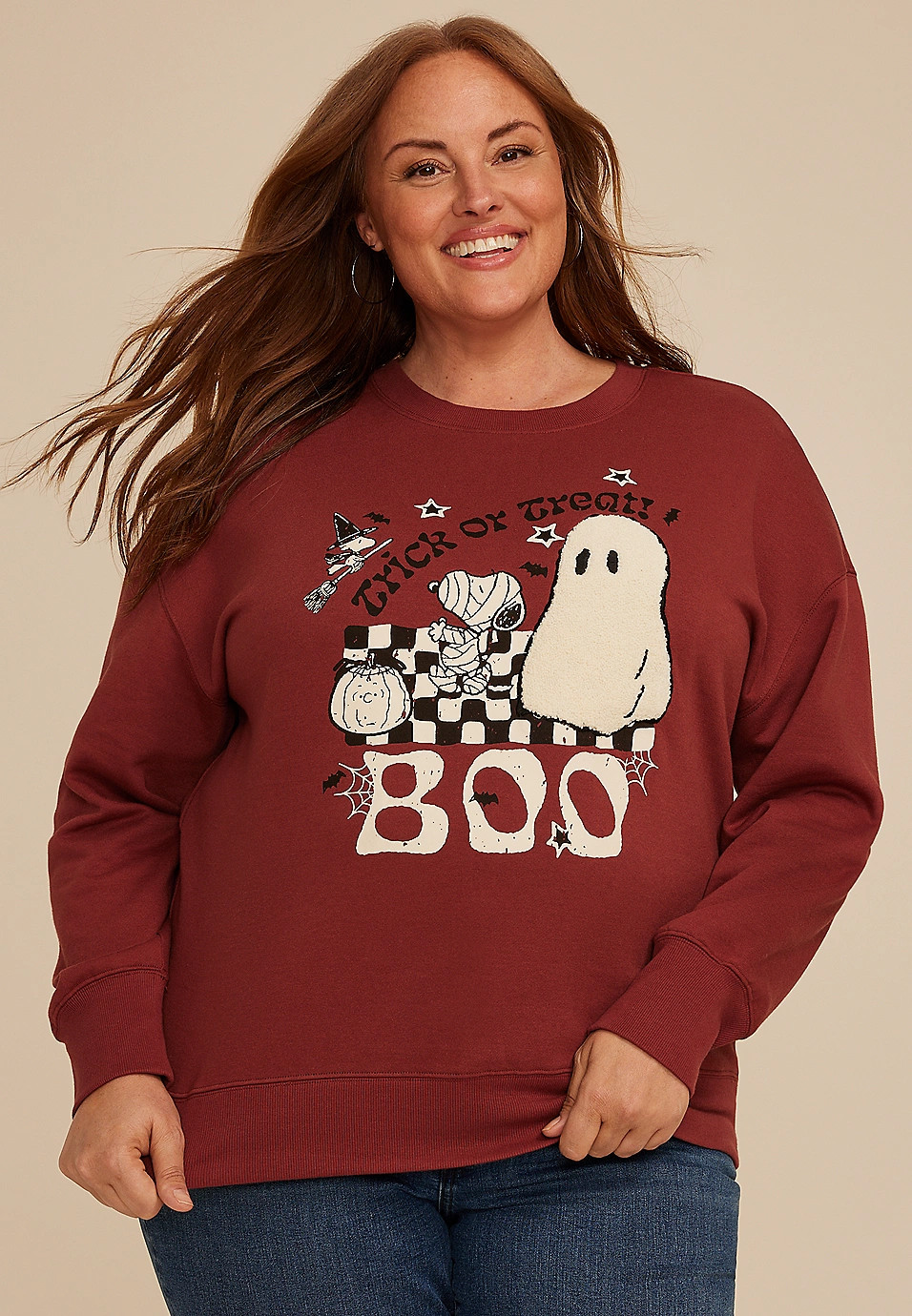 Plus Size Snoopy Trick Or Treat Relaxed Fit Sweatshirt | Maurices