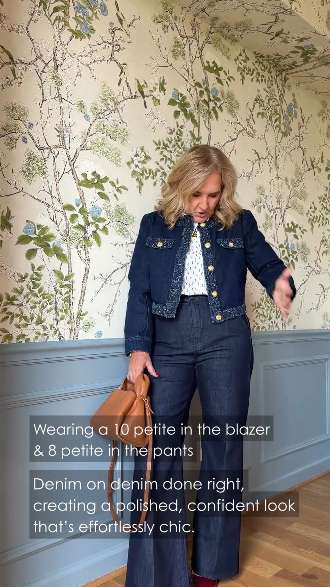 This dark denim jacket and matching wide-leg jeans create such a polished look. A pretty printed blouse and cognac bag add feminine contrast.

💡 LTK MADE EASY
❤️ Heart = Support my posts!
🔖 Save = Get sale & restock alerts
📋 Lists = Keep favorites organized
📲 Share = Send lists and products to a friend. Hello, Christmas List!
💬 Comment = Ask me anything about what I'm wearing.:-)

#LTKdayinmylife #LTKgrwm #LTKootd