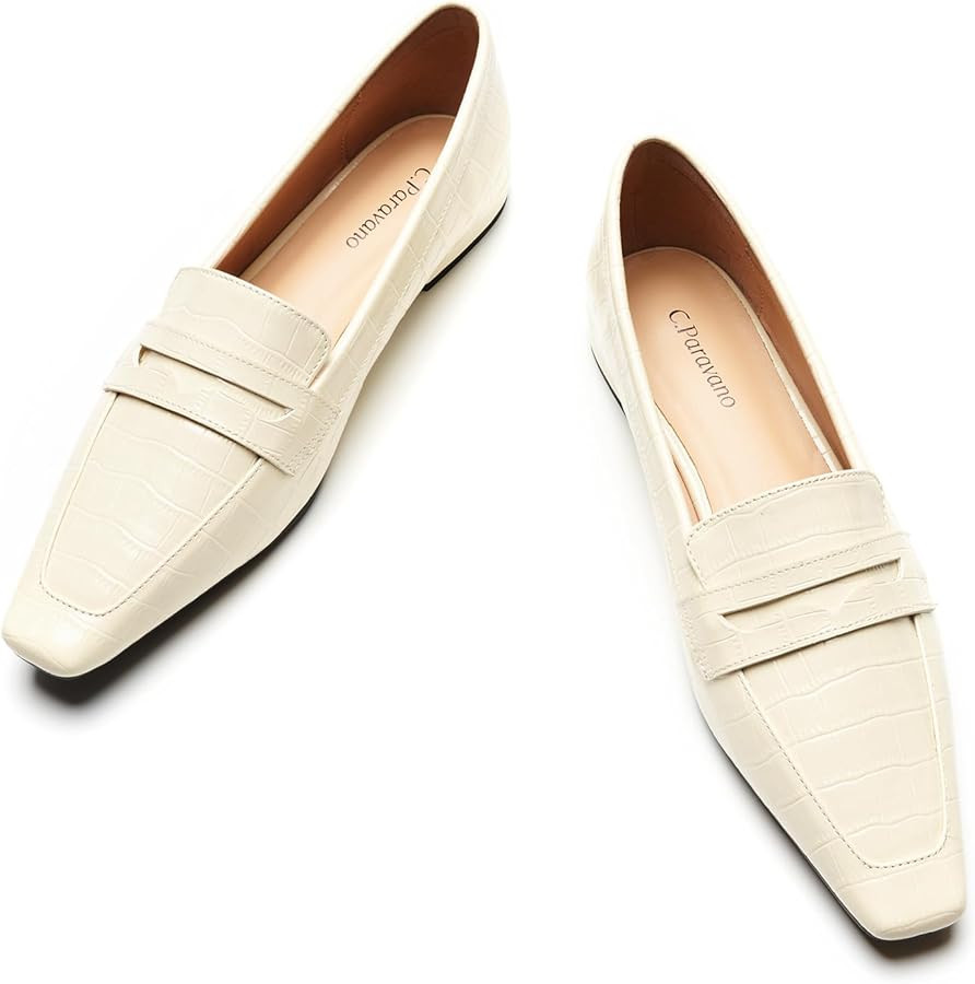 C.Paravano Loafer Women Penny Loafers Flat Shoes for Women Slip On Shoes Crocodile-Embossed | Amazon (US)