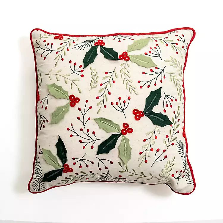 New! Embroidered Holiday Greenery Throw Pillow | Kirkland's Home