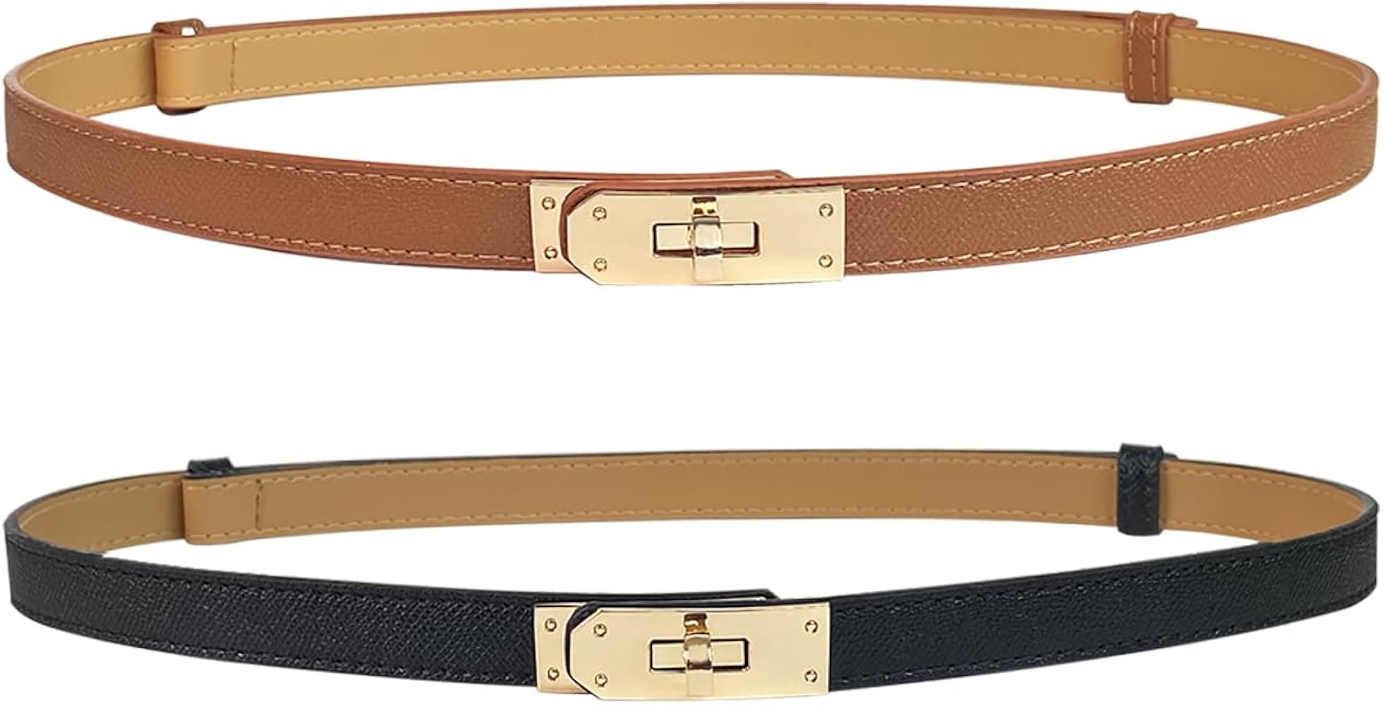 2 Pack Skinny Belts for Women Dresses Fashion Adjustable Waist Belt for Pants Jeans Business Casu... | Amazon (US)