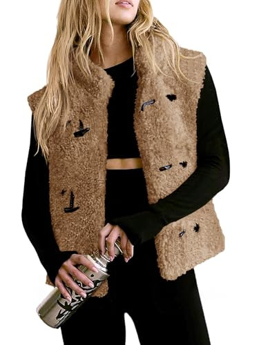 Tanakneo Womens Fuzzy Fleece Vest Cropped Sleeveless Sherpa Jacket Stand Collar Toggle Warm Outer... | Amazon (US)