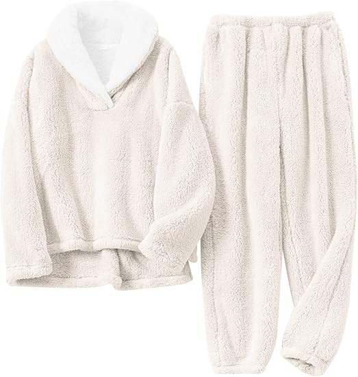 Gihuo Women' s Fluffy Pajamas Set Fleece Pullover Pants Loose Plush Sleepwear 2 Piece Pjs Set War... | Amazon (US)