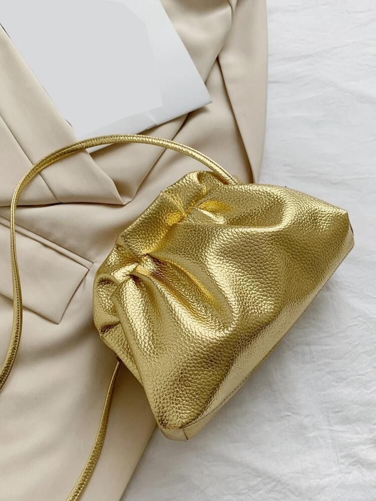 Metallic Snakeskin Embossed Drawstring Design Bucket Bag | SHEIN