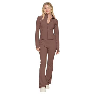 Slickblue Women's Yoga Jacket with Flare Jumpsuit Set, Spaghetti Strap, Thumbholes, Brown, Size L | Target