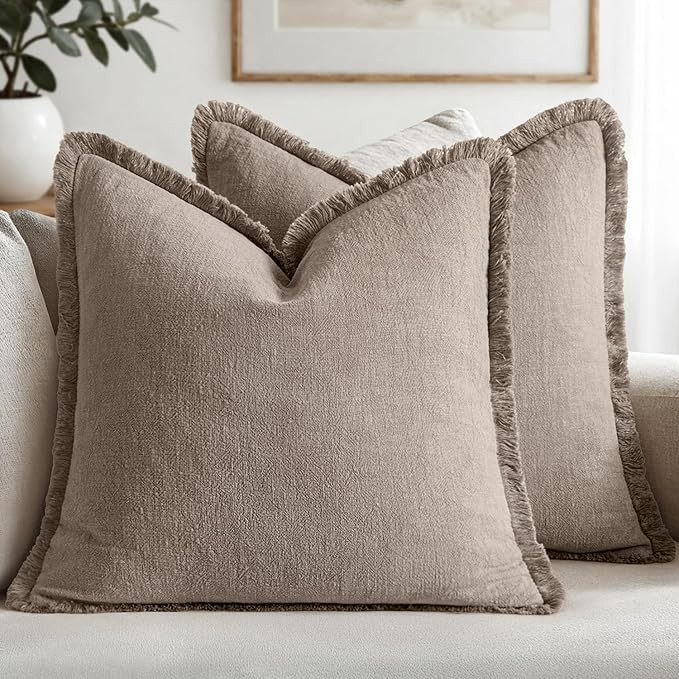 MIULEE Decorative Throw Pillow Covers Neutral Linen Fringe Throw Pillows Set of 2 Dune Boho Farmh... | Amazon (US)