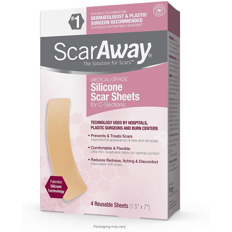 ScarAway C-Section Scar Treatment Strips, Silicone Adhesive Soft Fabric   4-Sheets (7 X 1.5 Inch) | Walmart (US)