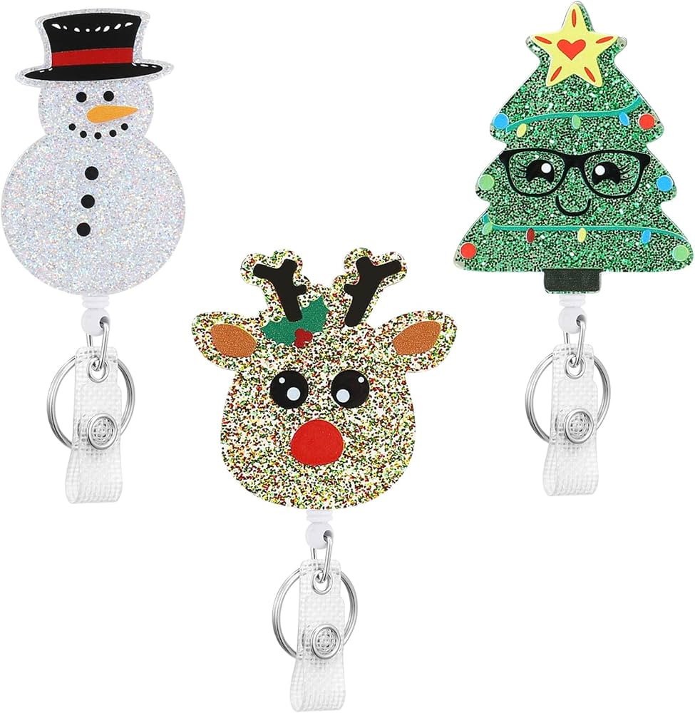3 Pack Christmas Badge Reel Retractable, Nurse ID Name Card with Alligator Swivel Clip, Cute Elk ... | Amazon (US)