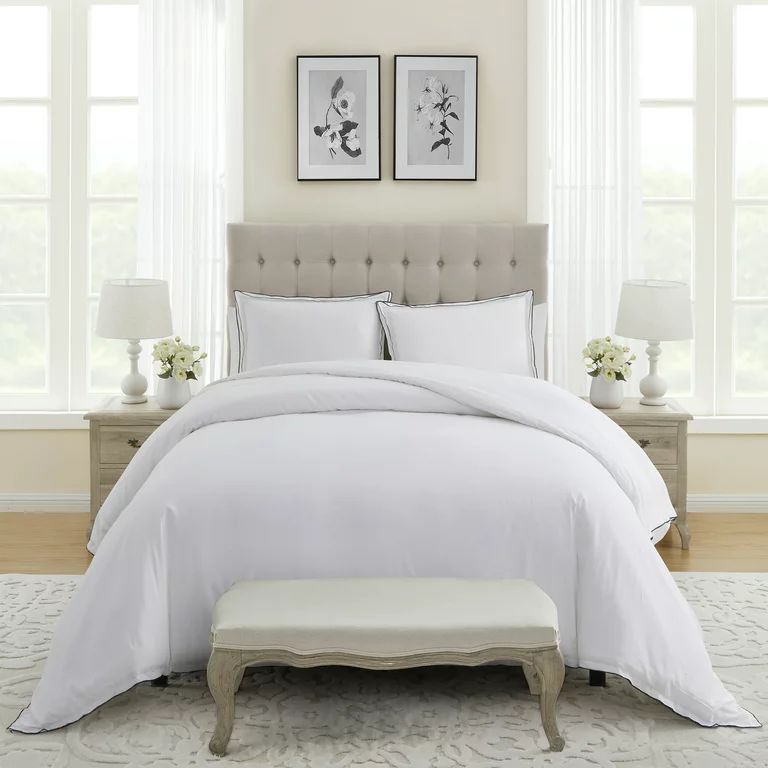 My Texas House Lexie 3-Piece White/Black Cotton Slub Duvet Cover Set, King | Walmart (US)