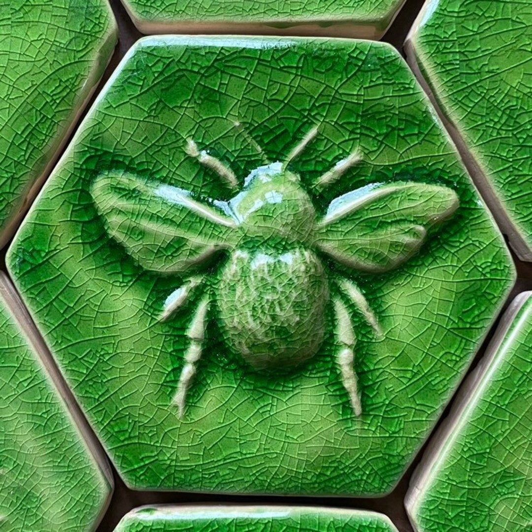 Bee Tile little Crackle Hexagon Bee Tile in a Crackle Green Glaze etsy Design Award Entry - Etsy | Etsy (US)