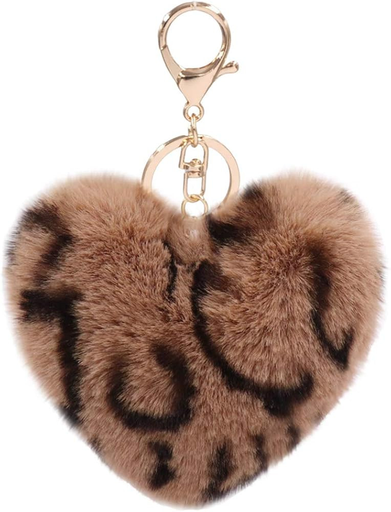 Women's Heart Puffball Keychain Faux Fur Pom Pom Keyholder Bag Accessory Keyring Backpack Charms ... | Amazon (US)