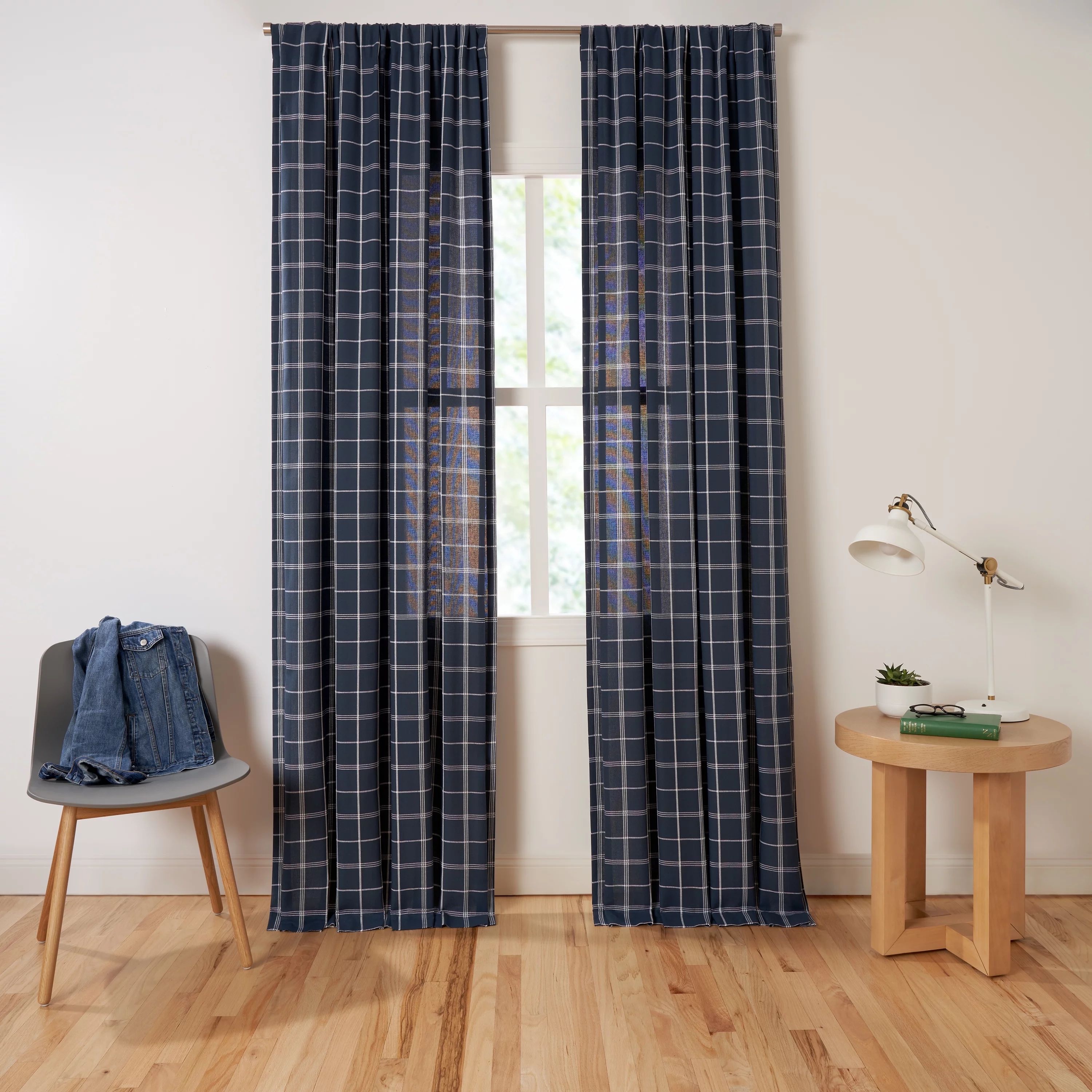 Gap Home Windowpane Light Filtering Organic Cotton Rod Pocket Window Curtain Pair Teal/White 95 -... | Walmart (US)