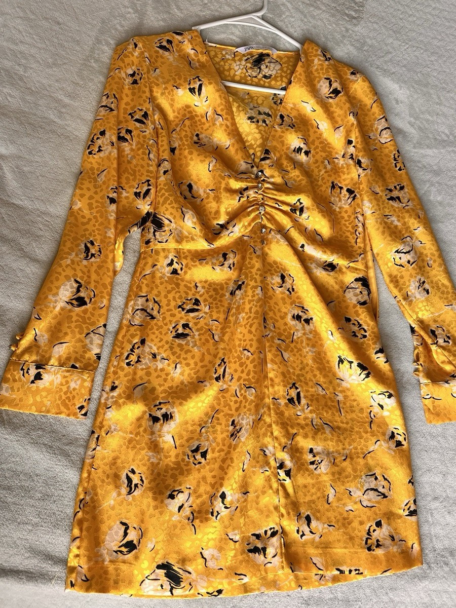 Short Yellow Cocktail Dress Long Sleeve Zara Women Size Small | eBay US