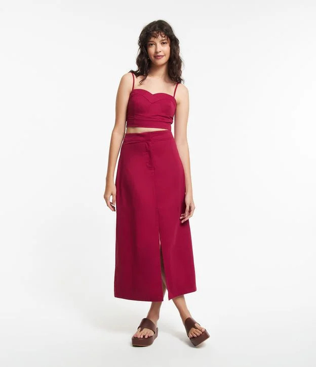 Saia New Midi em Sarja com Fenda Vermelho | Renner (BR)