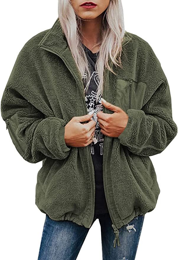 Dokotoo Womens Full Zipper Sherpa Jackets Short Teddy Coats Outerwear with Pockets | Amazon (US)