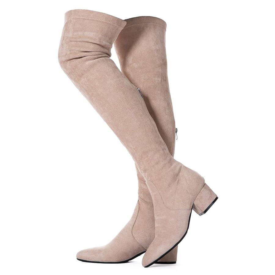 Mtzyoa Thigh High Block Heel Boot Women Pointed Toe Stretch Over The Knee Boots | Amazon (US)