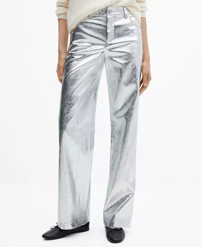 MANGO Women's Metalised Wideleg Trousers - Macy's | Macy's