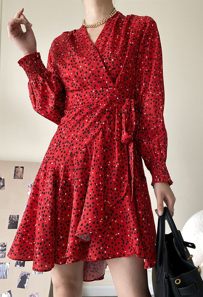 Sweet Heart Asymmetric Ruffle Hem Wrap Dress | Chicwish