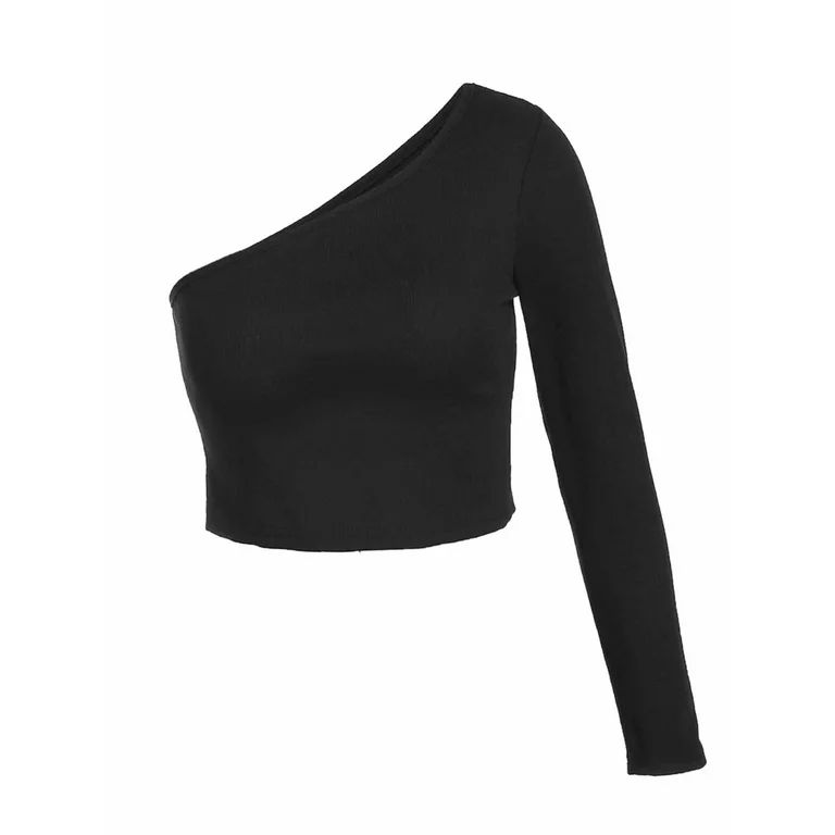 Cathery Women Crop Top One Shoulder Long Sleeve Slim Tops Blouse Summer Fashion Solid Blouse | Walmart (US)