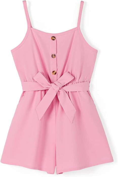 PATPAT Girls Rompers with Pockets Spaghetti Strap Hawaiian Jumpsuits 5-14Y | Amazon (US)