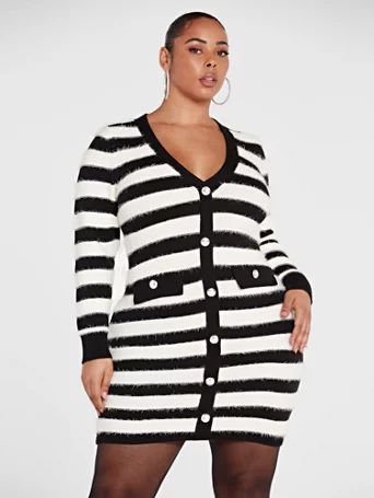 Gina Striped Cardigan Sweater Dress - Fashion To Figure | Fashion to Figure
