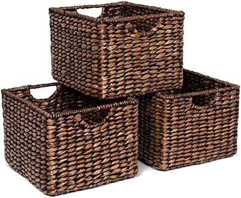 BIRDROCK HOME Storage Shelf Baskets with Handles - Set of 3 - Abaca Seagrass Wicker Basket - Pantry  | Amazon (US)