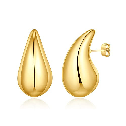 Gold Teardrop Earrings for Women, Chunky Gold Hoop Hypoallergenic Earrings Lightweight Gold Drop Earrings for Girls Trendy Jewelry | Amazon (US)