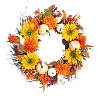 26" Sunflower & Cream Pumpkin Wreath by Ashland® | Michaels Stores