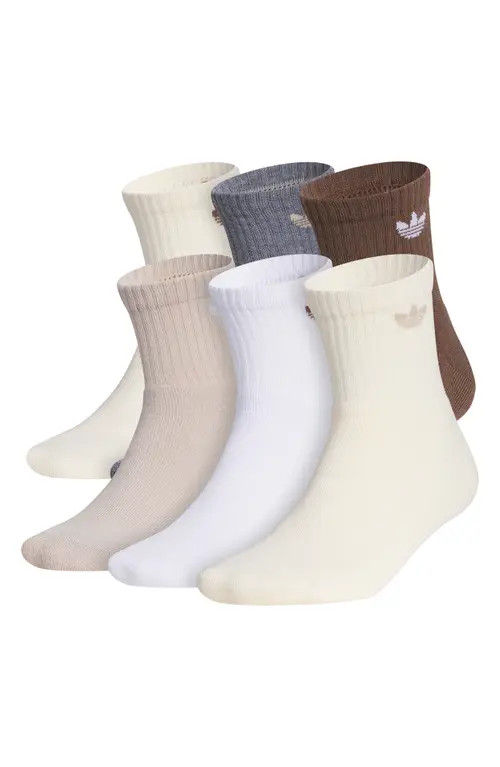 adidas Assorted 6-Pack Trefoil Performance Quarter Crew Socks in Wonder Beige/white/brown at Nordstrom, Size Large | Nordstrom