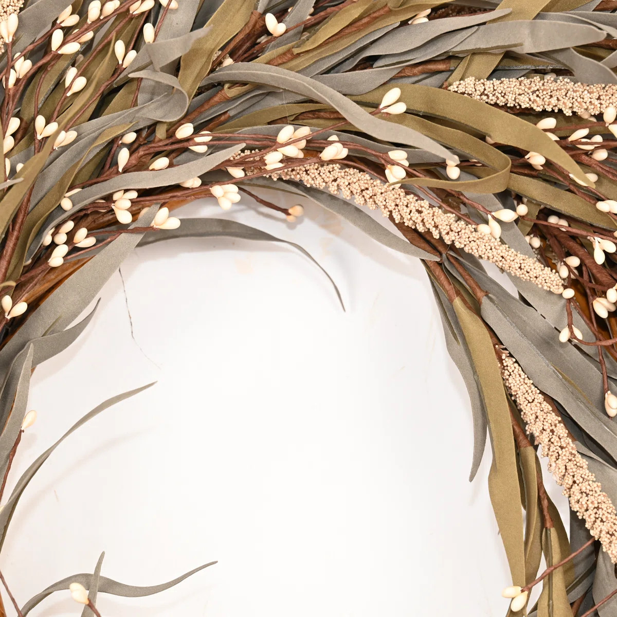 24" Artificial Farmhouse Harvest Thanksgiving Day Blossoms Cluster Grass Berry Fall Wreath For Fr... | Wayfair North America