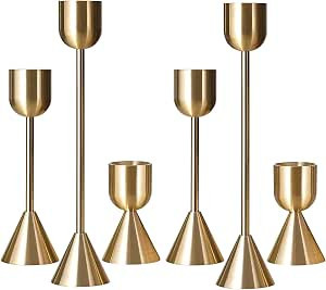Brass Gold Candlestick Holder - Set of 6 Taper Candle Holder, Vintage Decorative Centerpiece for ... | Amazon (US)