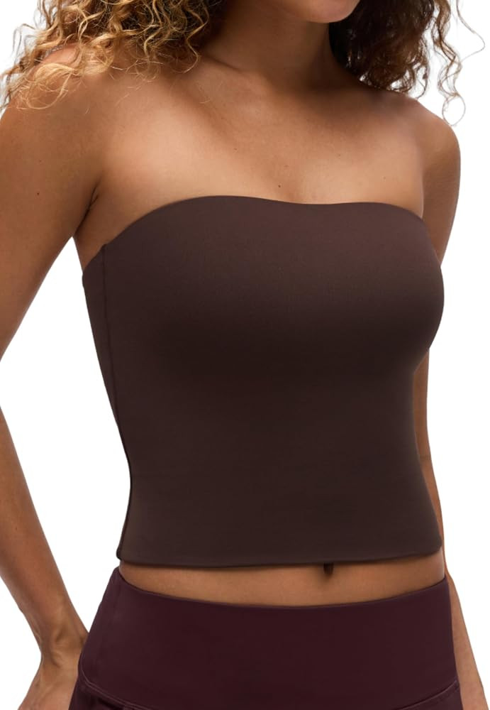 CRZ YOGA Women's Butterluxe Double Lined Bandeau Tube Tops Strapless Off The Shoulder Striped Cas... | Amazon (UK)