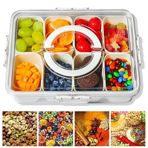KATOCHUG Snackle Box Container Divided Serving Platters with Lid and Handle Divided Snackle Box for Portable Snack Box Container Tray Perfect for Candy Fruit and Treats | Amazon (US)