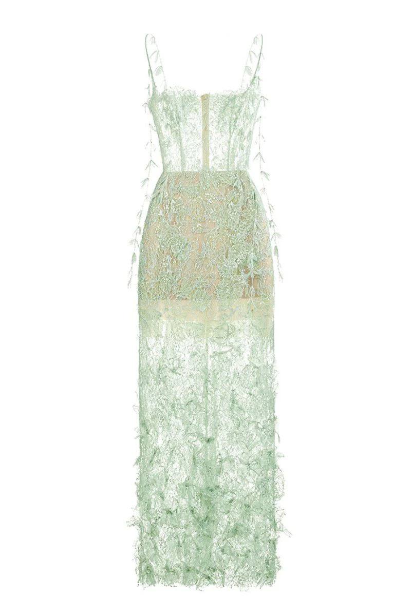 MINT BEADED LACE PENCIL MIDI DRESS | Montsand | CULT MIA | CULT MIA UK LTD