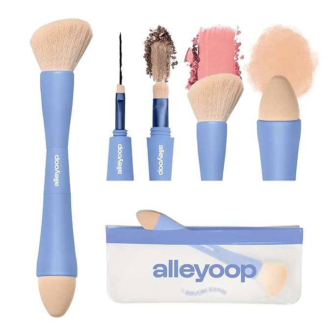 Makeup Brush Set Alleyoop Multi-Tasker 4-in-1 Travel Make Up Brush Set + Blending Sponge Refill P... | Amazon (US)