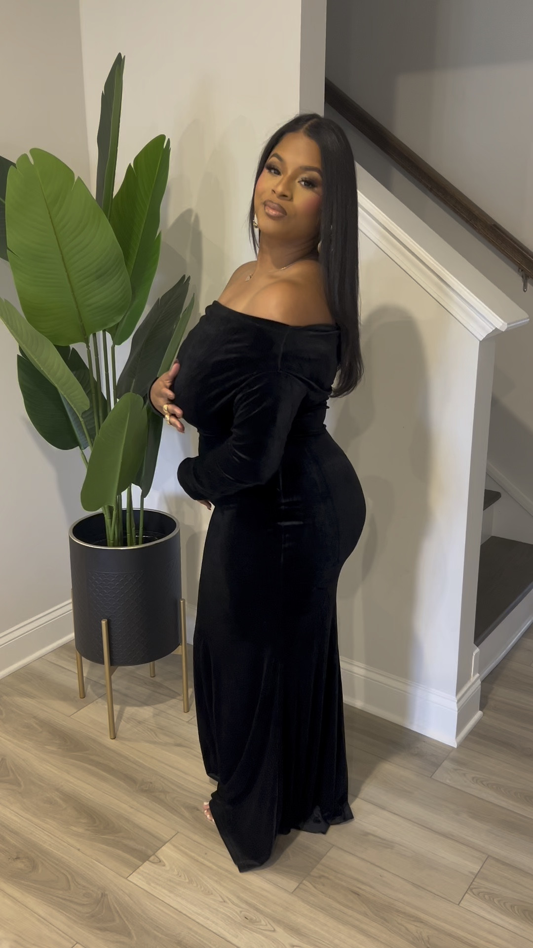 Black velvet off the shoulder dress. Perfect for holiday photos/ parties, weddings, galas. + accessories from Amazon 

#LTKStyleTip #LTKHoliday