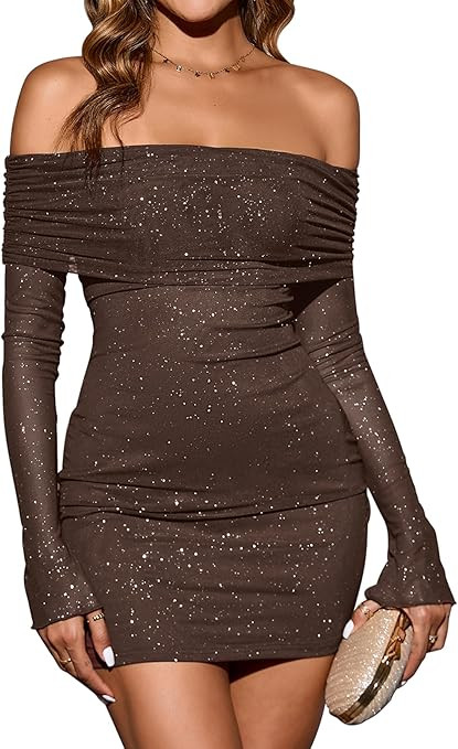 KUTUMAI Women Sexy Long Sleeve Mini Dress Off Shoulder Bodyocn Party Going Out Dresses for Formal... | Amazon (US)