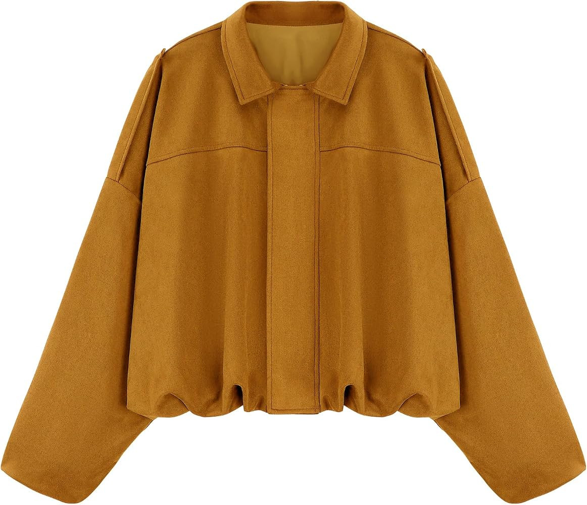 LEACOOLKEY Women's Faux Suede Bomber Jacket Casual Pilot Coat Oversized Spring Fall Batwing Long ... | Amazon (US)