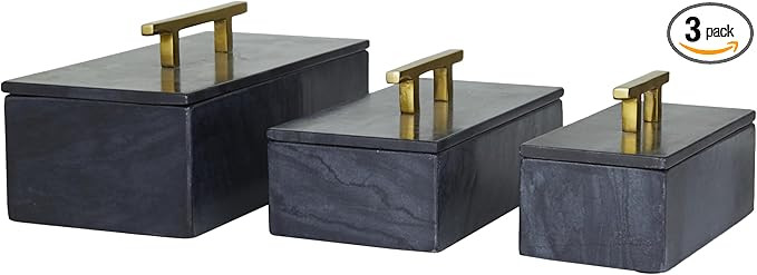 Deco 79 Marble Decorative Box Decorative Keepsake Boxes with Silver Aluminum Bar Handles, Set of ... | Amazon (US)